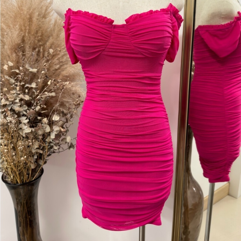 - Double Crazy Pink Ruched Dress size medium